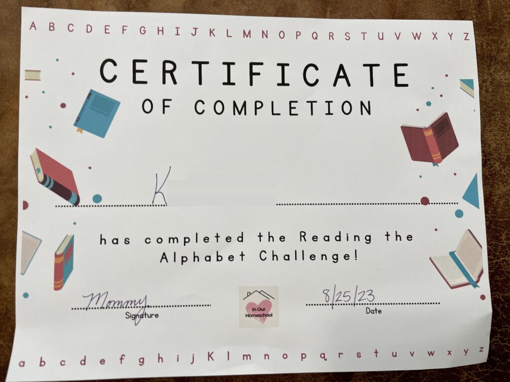 Reading the Alphabet Challenge Certificate
